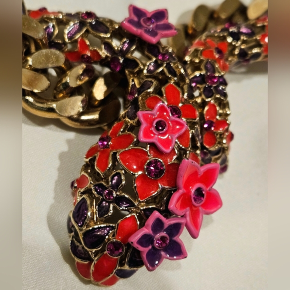 VINTAGE ROBERTO CAVALLI CRYSTAL PINK FLORAL SNAKE COLLAR NECKLACE - Picture 6 of 8